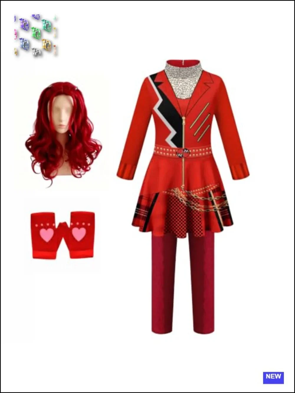 Girls Wonderland Red Costume Cosplay Set with Gloves and Wig Polyester
